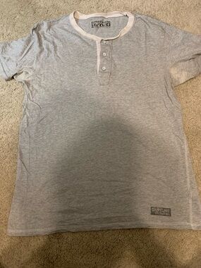 DKNY Men’s L Gray Henley T-Shirt Short Sleeve Casual Cotton Blend Tee